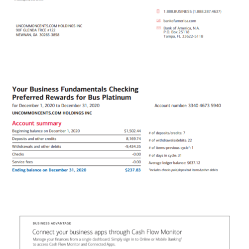 Bank of America Bank statement template