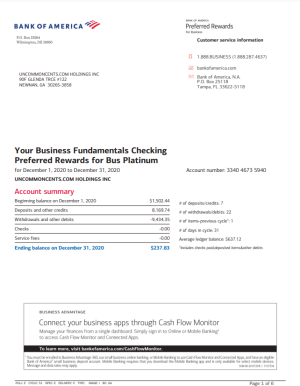 Bank-of-America- account balance